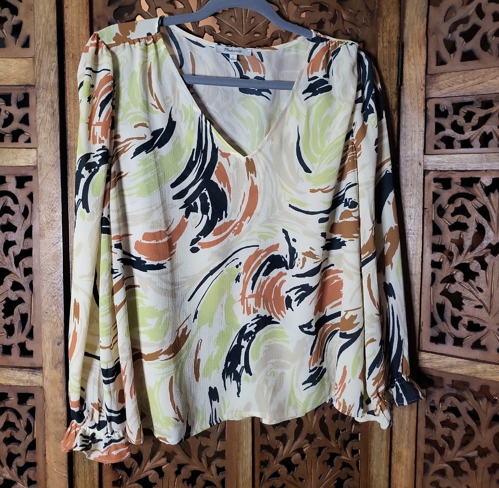 Madewell Swirl Print V-Neck Blouse